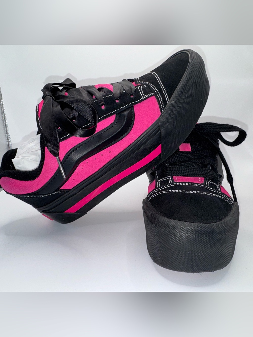Vans Old Skool Stackform Platform Hot Pink Black Sneakers Women 7.5